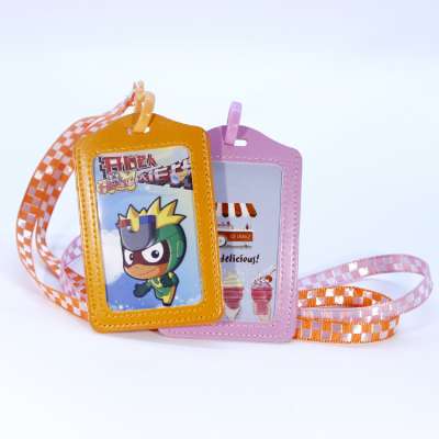 Wholesale Polyester Silkscreen Printed Cartoon ID Card Rope Neck Lanyard Roll with Plastic Holder